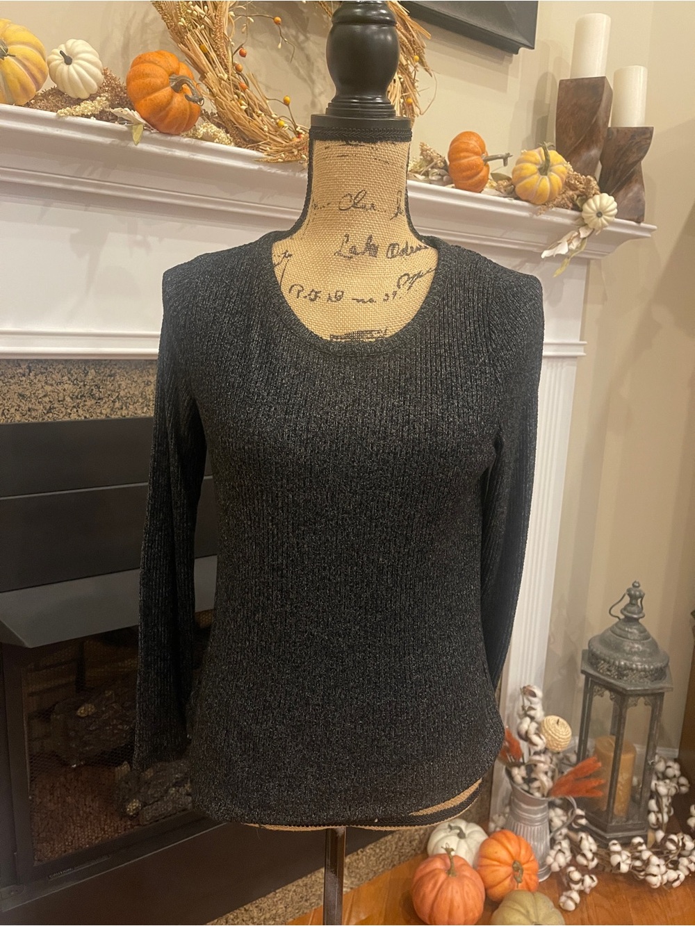 Old Navy Women's Long Sleeve Black Gray Heather Knit Top Medium